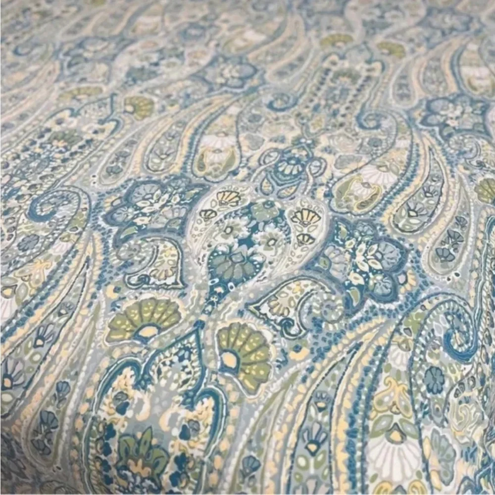 Pottery Barn Rosalie Paisley KING Duvet Cover Blue Yellow Green Paint Floral PB